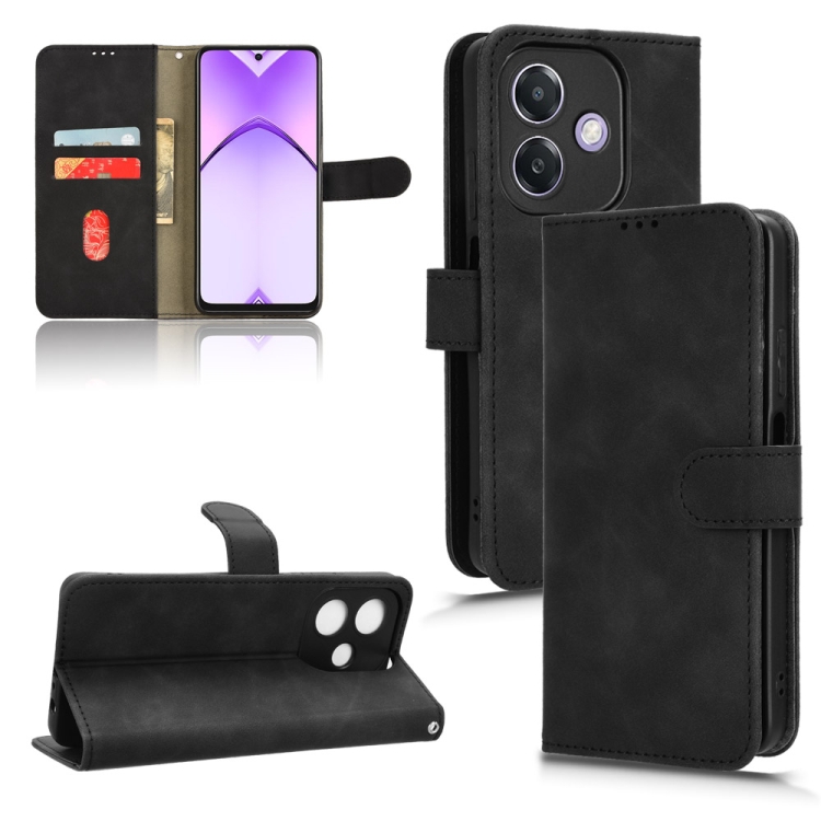 

For OPPO A3x 5G Skin Feel Magnetic Flip Leather Phone Case(Black)
