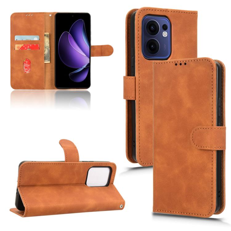 

For OPPO Reno13 F 5G Skin Feel Magnetic Flip Leather Phone Case(Brown)