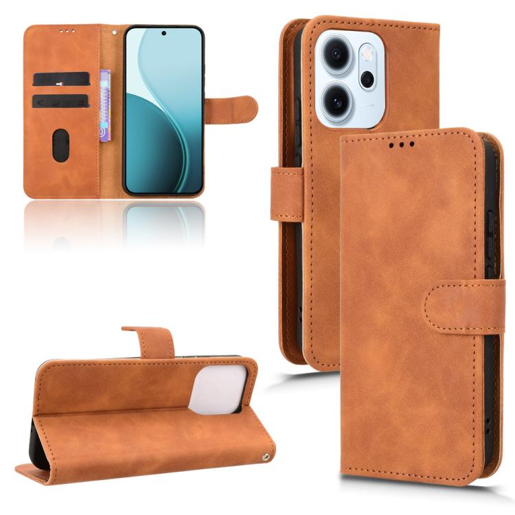 

For OPPO Reno14 Global / Reno14 F Skin Feel Magnetic Flip Leather Phone Case(Brown)