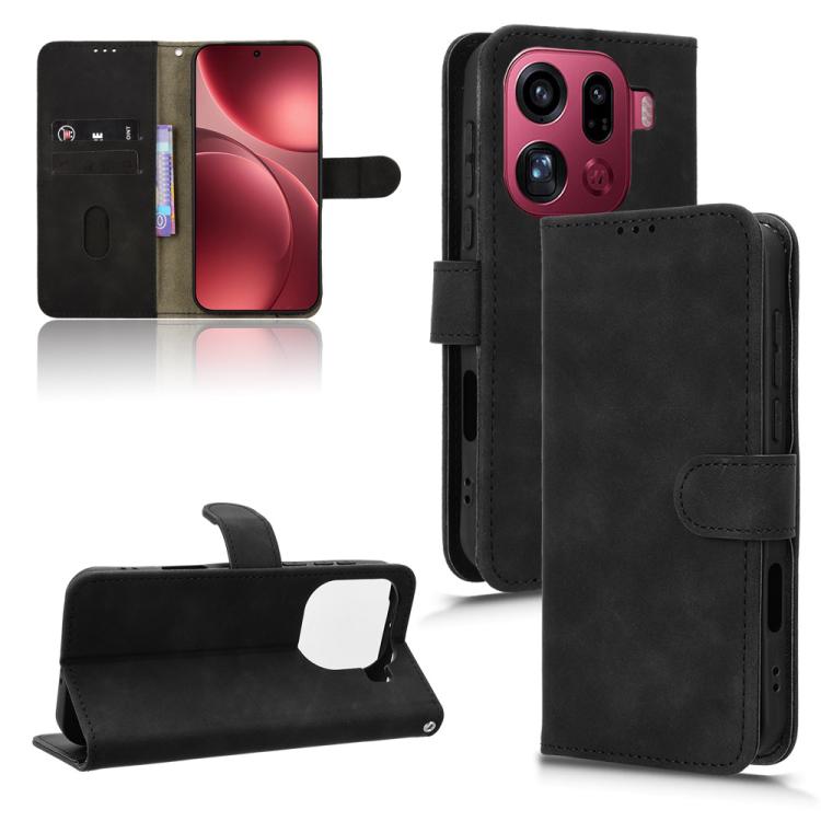 

For OPPO Find X9 Pro Skin Feel Magnetic Flip Leather Phone Case(Black)