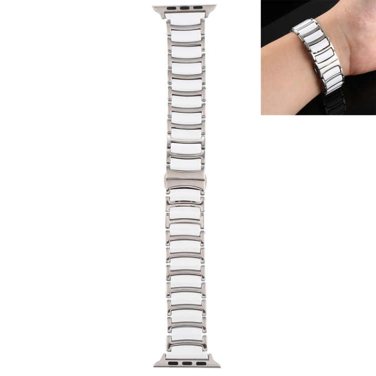 

For Apple Watch Series 7 45mm / 6 & SE & 5 & 4 44mm / 3 & 2 & 1 42mm Ceramic Steel Watch Band(White)