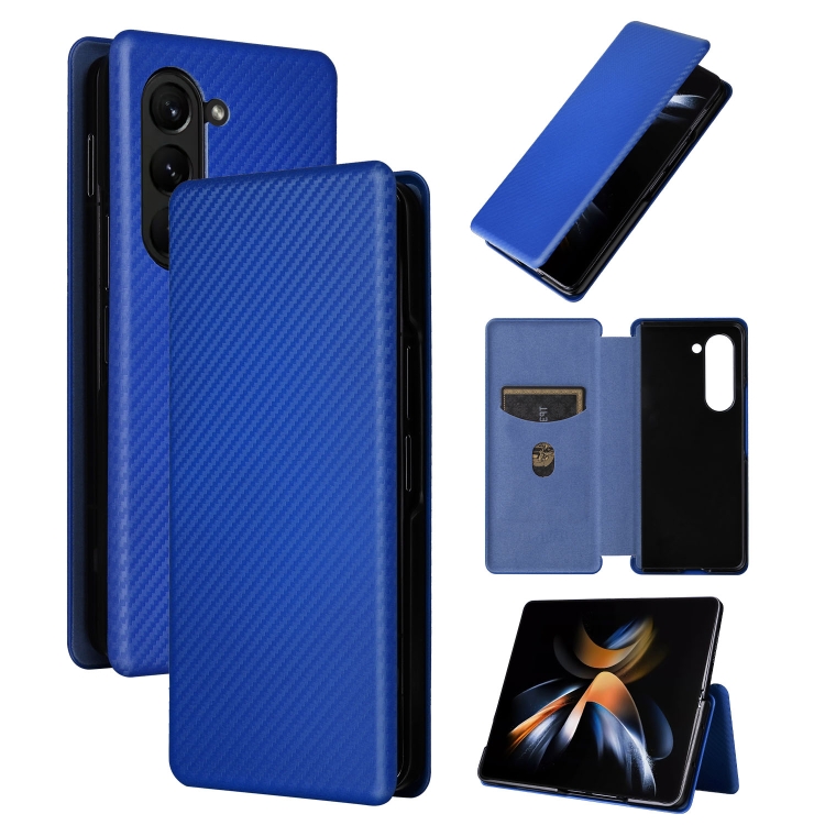 

For Samsung Galaxy Z Fold5 Carbon Fiber Texture Flip Leather Phone Case(Blue)