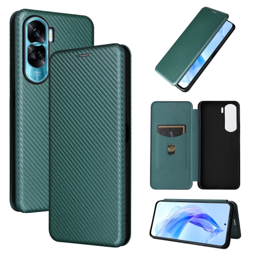 

For Honor 90 Lite / X50i Carbon Fiber Texture Flip Leather Phone Case(Green)