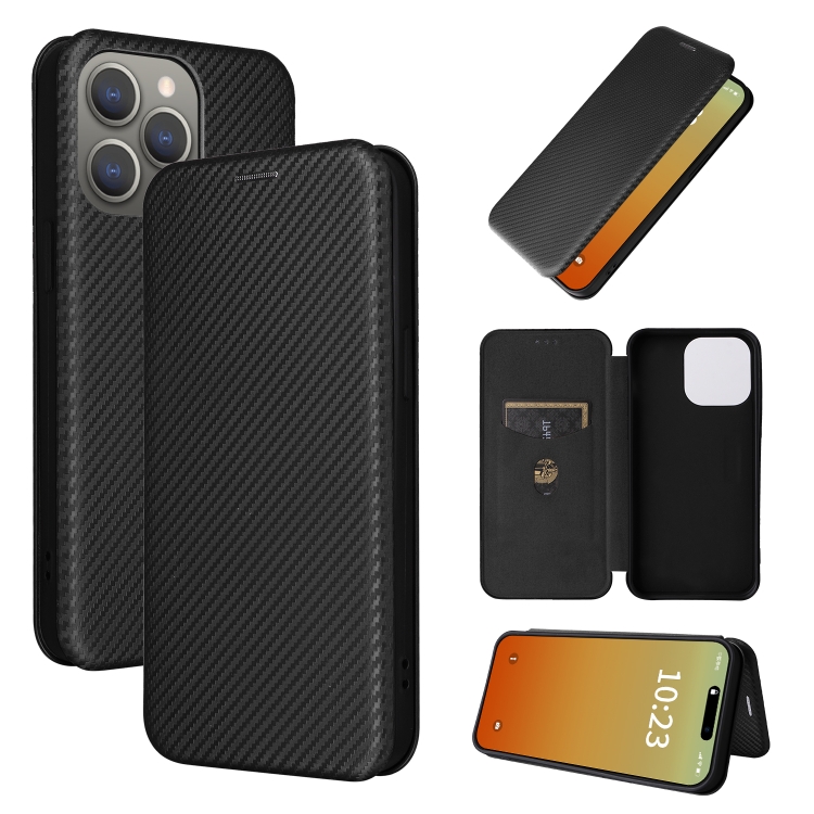

For iPhone 15 Pro Carbon Fiber Texture Flip Leather Phone Case(Black)