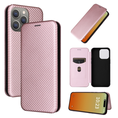 

For iPhone 15 Pro Carbon Fiber Texture Flip Leather Phone Case(Pink)