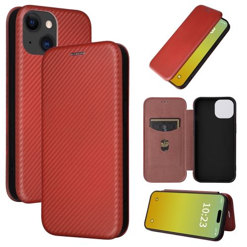 

For iPhone 15 Plus Carbon Fiber Texture Flip Leather Phone Case(Brown)