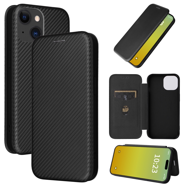 

For iPhone 15 Carbon Fiber Texture Flip Leather Phone Case(Black)