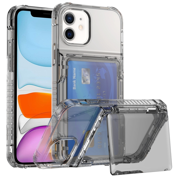 

For iPhone 11 Crystal Clear Flip Card Slot Phone Case(Transparent Black)