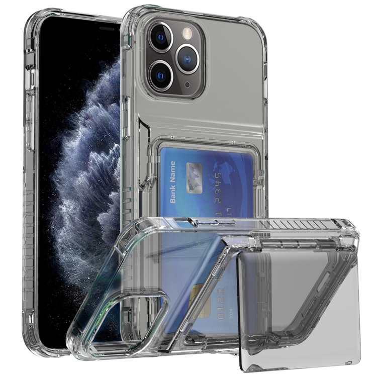 

For iPhone 11 Pro Crystal Clear Flip Card Slot Phone Case(Transparent Black)