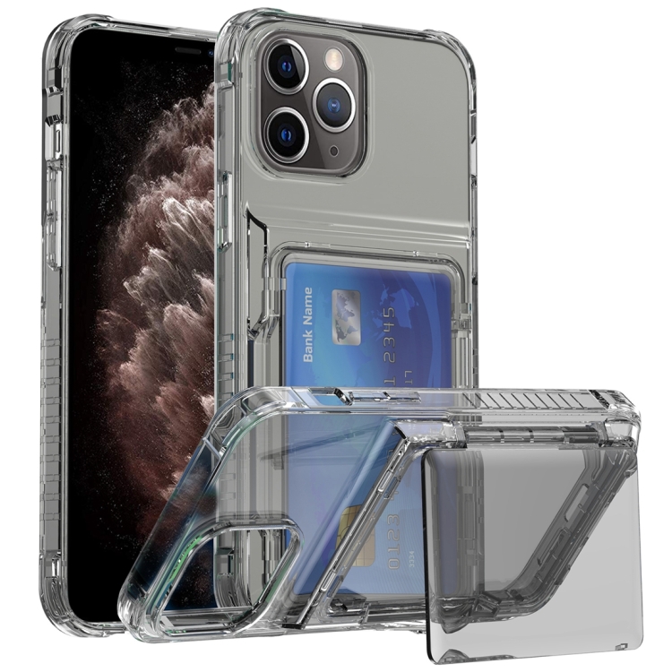 

For iPhone 11 Pro Max Crystal Clear Flip Card Slot Phone Case(Transparent Black)