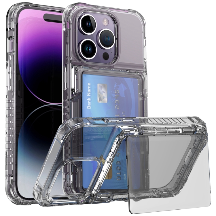 

For iPhone 15 Pro Crystal Clear Flip Card Slot Phone Case(Transparent Black)
