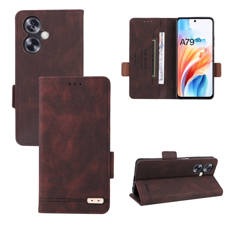 

For OPPO A79 5G Magnetic Clasp Leather Phone Case(Brown)