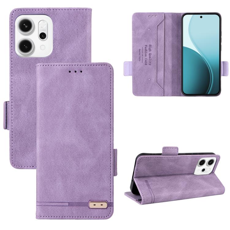 

For OPPO Reno14 F 5G / 4G Magnetic Clasp Leather Phone Case(Purple)
