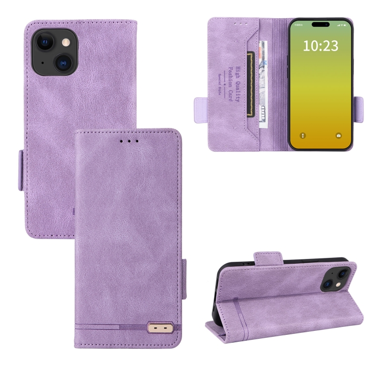 

For iPhone 15 Magnetic Clasp Leather Phone Case(Purple)