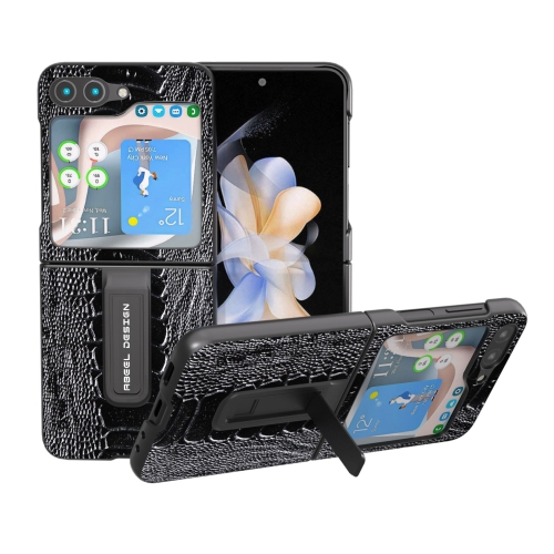 

For Samsung Galaxy Z Flip5 ABEEL Genuine Leather Weilai Series Phone Case with Holder(Black)