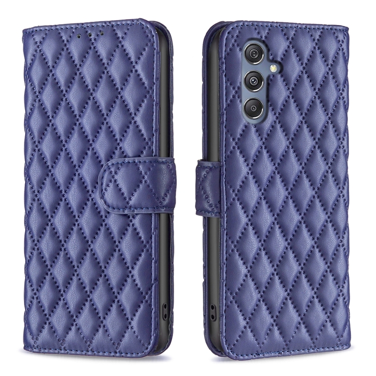 

For Samsung Galaxy M34 5G Diamond Lattice Wallet Flip Leather Phone Case(Blue)