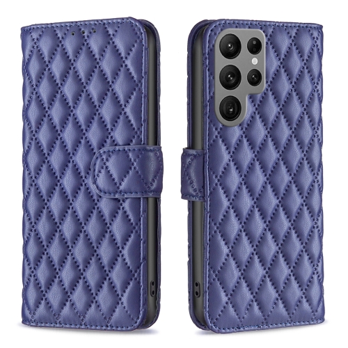 

For Samsung Galaxy S24 Ultra 5G Diamond Lattice Wallet Flip Leather Phone Case(Blue)