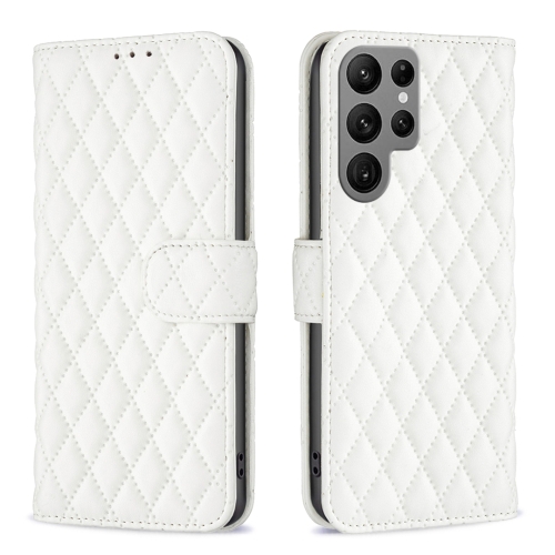 

For Samsung Galaxy S24 Ultra 5G Diamond Lattice Wallet Flip Leather Phone Case(White)