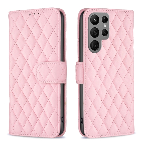 

For Samsung Galaxy S24 Ultra 5G Diamond Lattice Wallet Flip Leather Phone Case(Pink)
