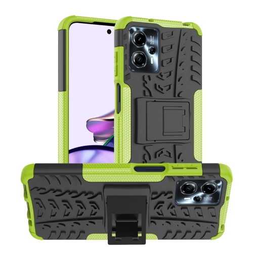 For Motorola Moto G13 Tire Texture TPU + PC Phone Case with Holder(Green)