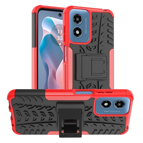 

For Motorola Moto G Play 4G 2024 Tire Texture TPU + PC Phone Case with Holder(Red)
