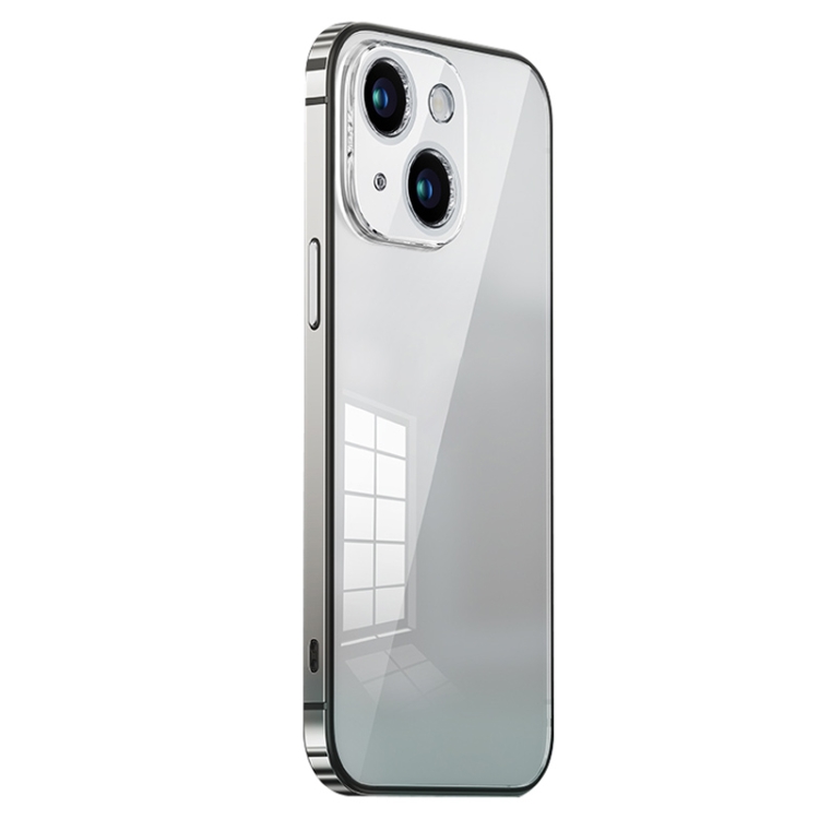 

For iPhone 14 Stainless Steel Frame Transparent TPU Phone Case(Silver)