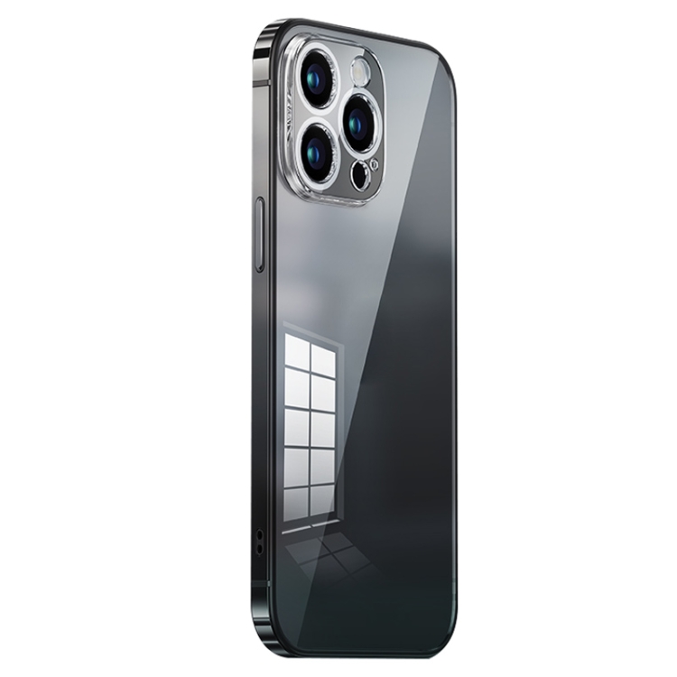 

For iPhone 14 Pro Stainless Steel Frame Transparent TPU Phone Case(Black)