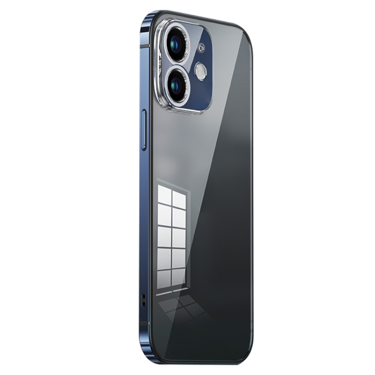 

For iPhone 12 Stainless Steel Frame Transparent TPU Phone Case(Sierra Blue)