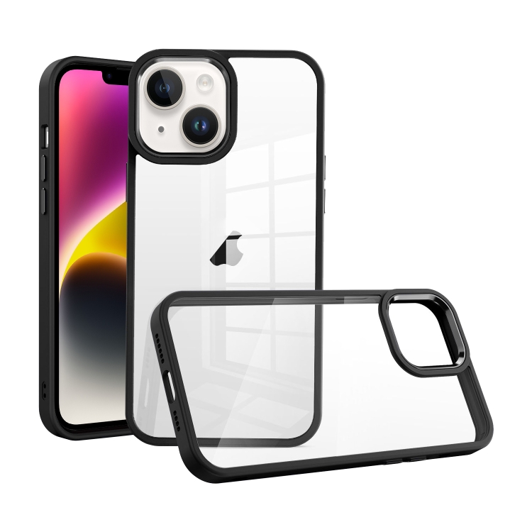 

For iPhone 15 Plus Macaron High Transparent PC Phone Case(Black)