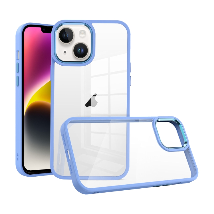 

For iPhone 14 Plus Macaron High Transparent PC Phone Case(Light Blue)
