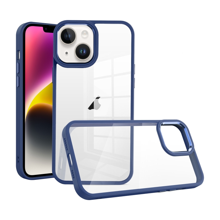 

For iPhone 14 Macaron High Transparent PC Phone Case(Navy Blue)