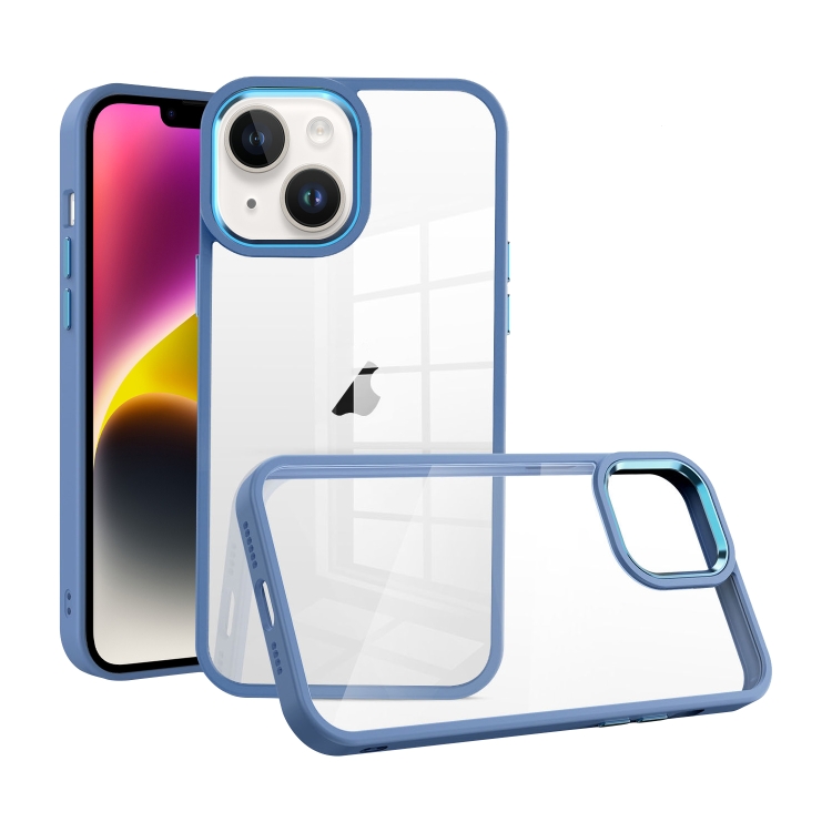 

For iPhone 14 Macaron High Transparent PC Phone Case(Blue)