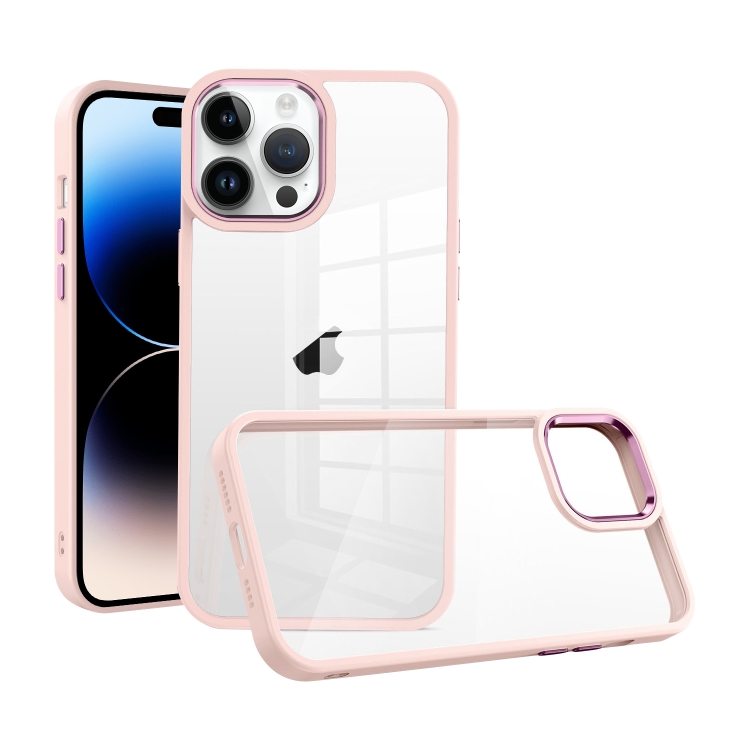 

For iPhone 14 Pro Max Macaron High Transparent PC Phone Case(Pink)