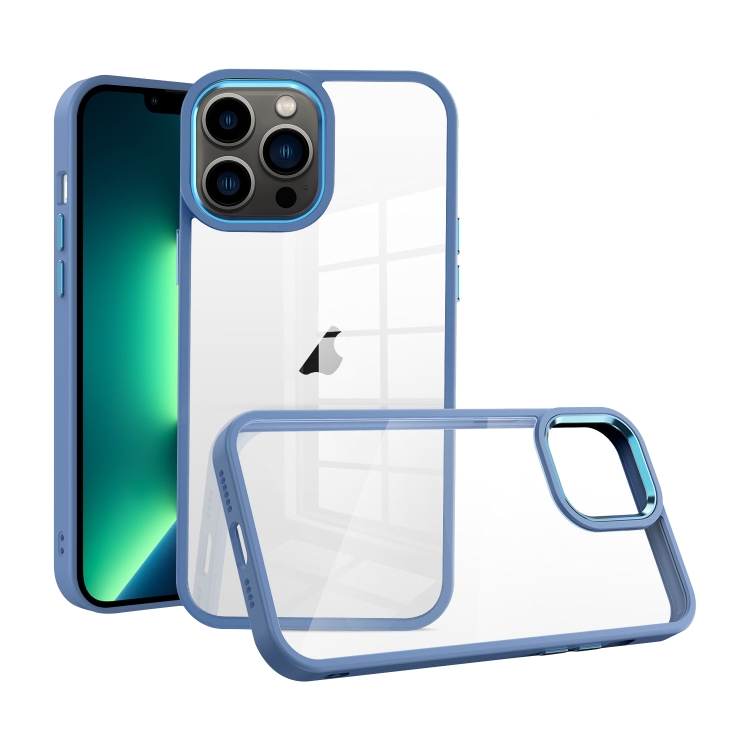

For iPhone 13 Pro Max Macaron High Transparent PC Phone Case(Blue)