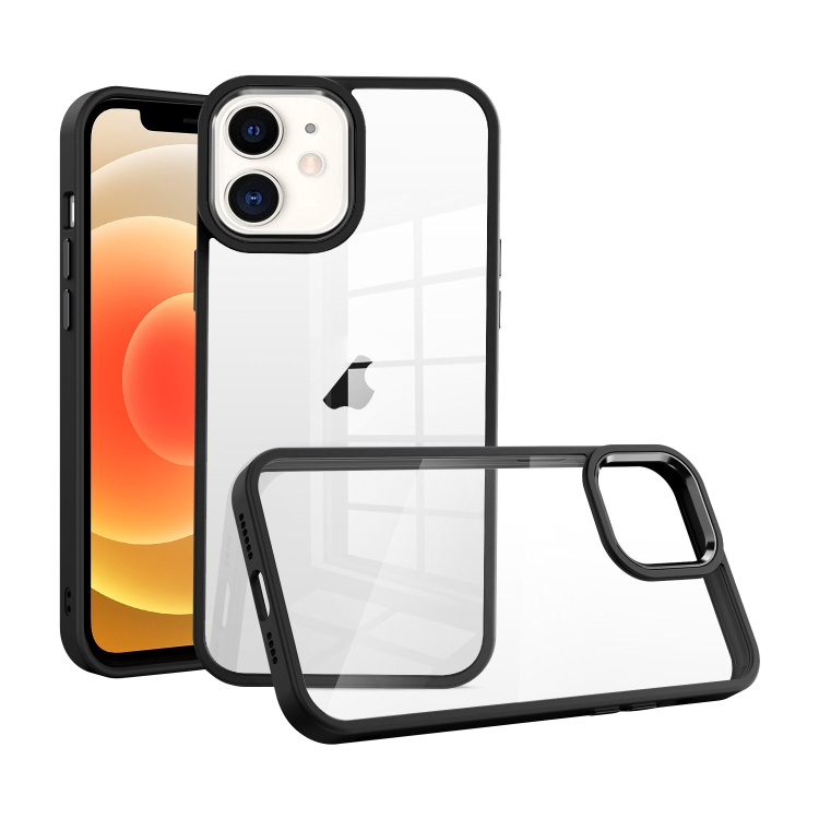 

For iPhone 12 Macaron High Transparent PC Phone Case(Black)