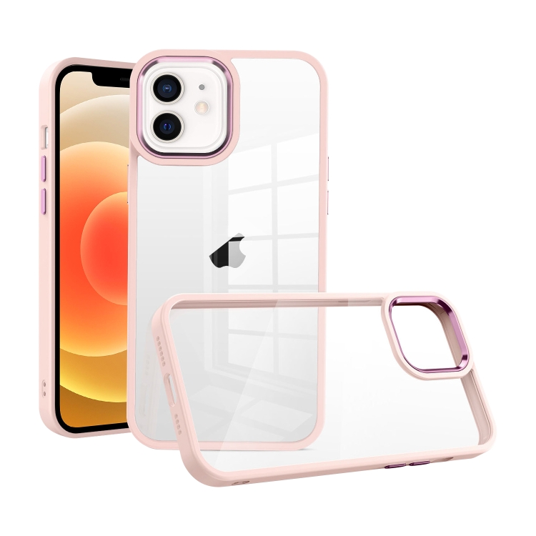 

For iPhone 12 Macaron High Transparent PC Phone Case(Pink)
