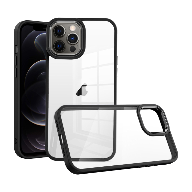 

For iPhone 12 Pro Macaron High Transparent PC Phone Case(Black)