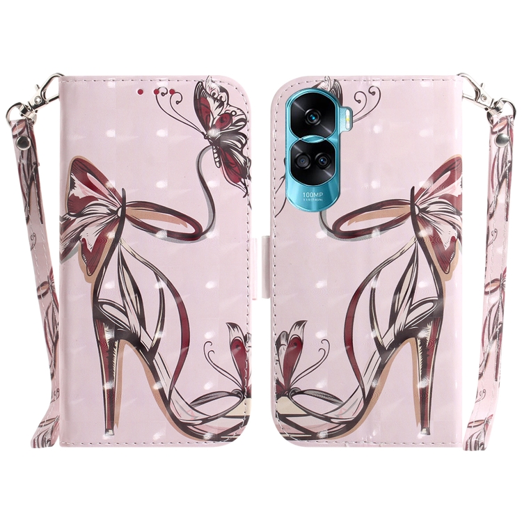 

For Honor 90 Lite 3D Colored Horizontal Flip Leather Phone Case(Butterfly High-heeled)