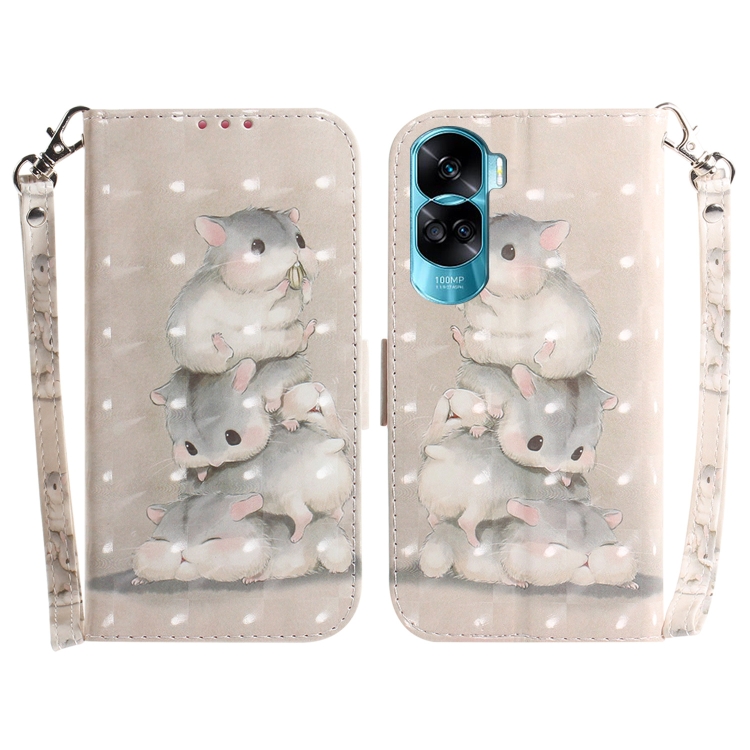 

For Honor 90 Lite 3D Colored Horizontal Flip Leather Phone Case(Squirrels)