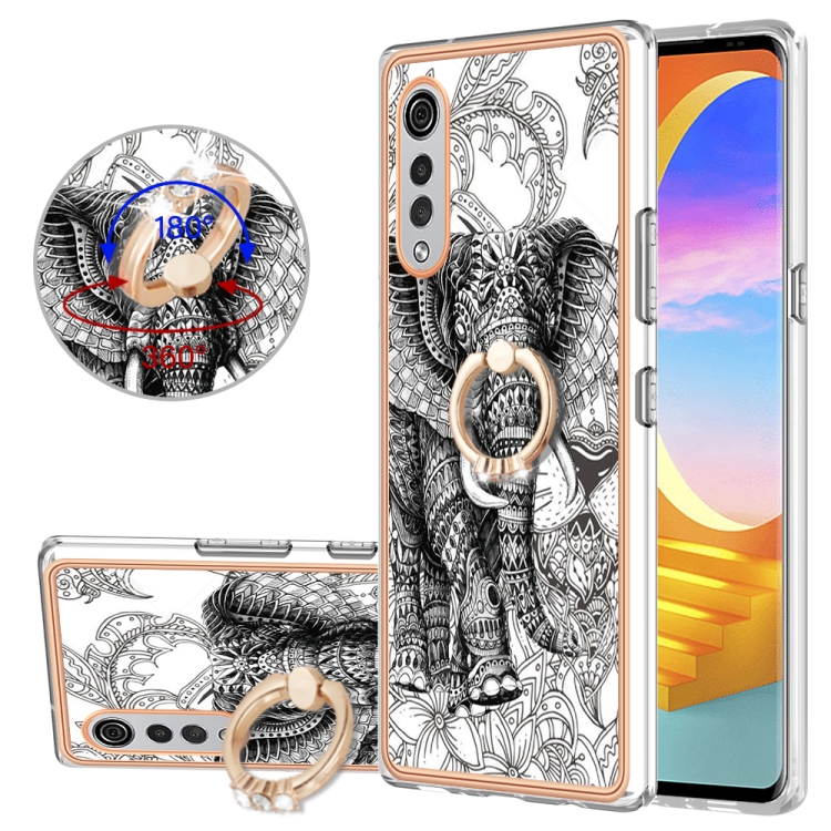 

For LG Velvet 5G / 4G / G9 Velvet Electroplating Dual-side IMD Phone Case with Ring Holder(Totem Elephant)