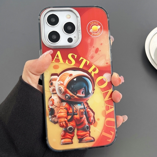 

For iPhone 14 Pro Max Engraved Colorful Astronaut Phone Case(Small Orange)