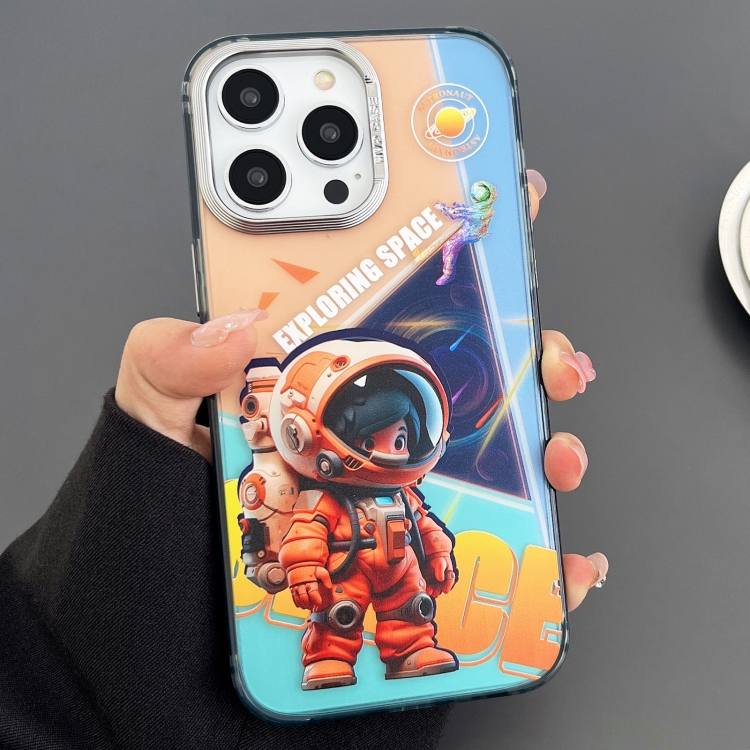 

For iPhone 14 Pro Engraved Colorful Astronaut Phone Case(Triangle Bottom)