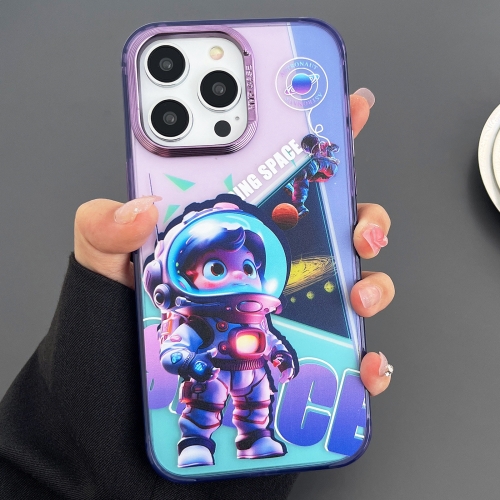 

For iPhone 13 Pro Max Engraved Colorful Astronaut Phone Case(Small Purple)
