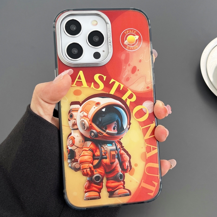 

For iPhone 13 Pro Engraved Colorful Astronaut Phone Case(Small Orange)