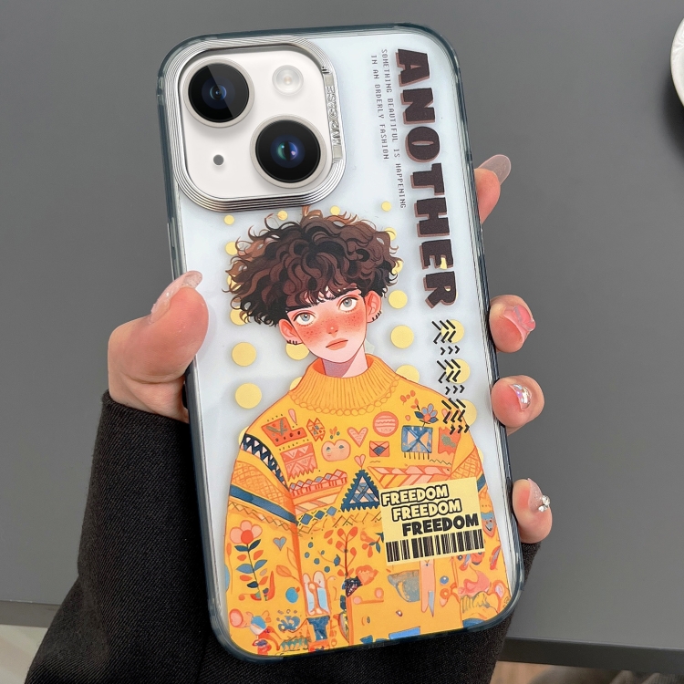 

For iPhone 13 Engraved Colorful Cartoon Phone Case(Trendy Boy)