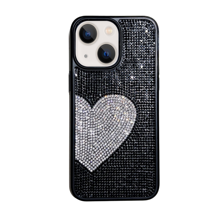 

For iPhone 14 Plus Love Heart Diamond TPU Phone Case(Black)