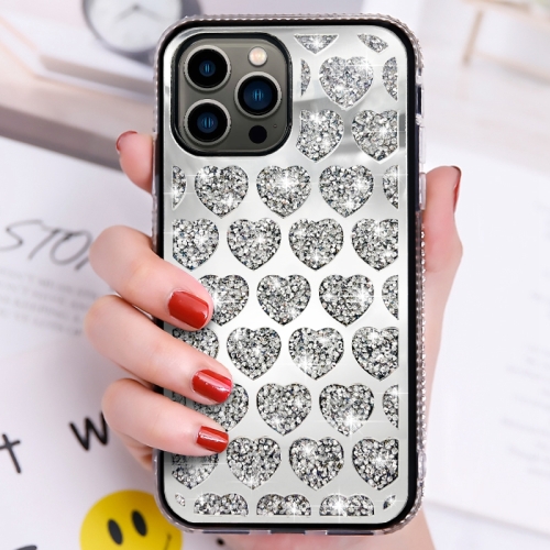 For iPhone 13 Pro Love Hearts Diamond Mirror TPU Phone Case(Silver)