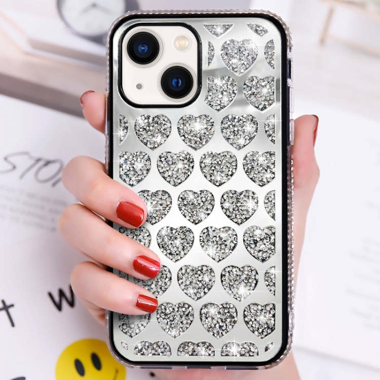 

For iPhone 13 Love Hearts Diamond Mirror TPU Phone Case(Silver)