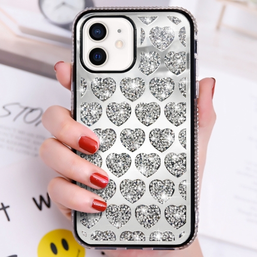 

For iPhone 11 Love Hearts Diamond Mirror TPU Phone Case(Silver)