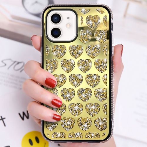 For iPhone 11 Love Hearts Diamond Mirror TPU Phone Case(Gold) for iphone 14 pro love hearts diamond mirror tpu phone case rose gold